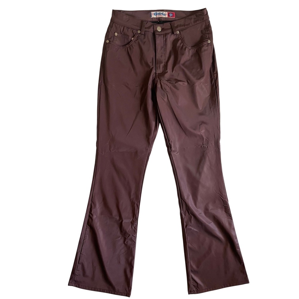 Baxis Express Yourself Pants Women's Size 7 Burgundy Y2K Flare Leg Polyester